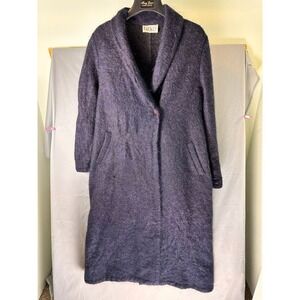 Luxury Pizzico Italy Virgin Wool Alpaca Blend Long Coat Jacket Blue/Grey Size 14